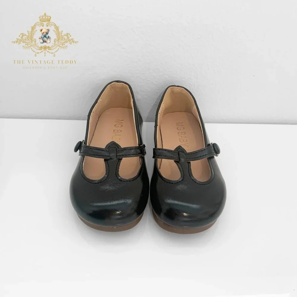 NWT Pretty Girls Mary Jane Flats Vintage Style Cute Children's Shoes Black 8.5 - Picture 2 of 7